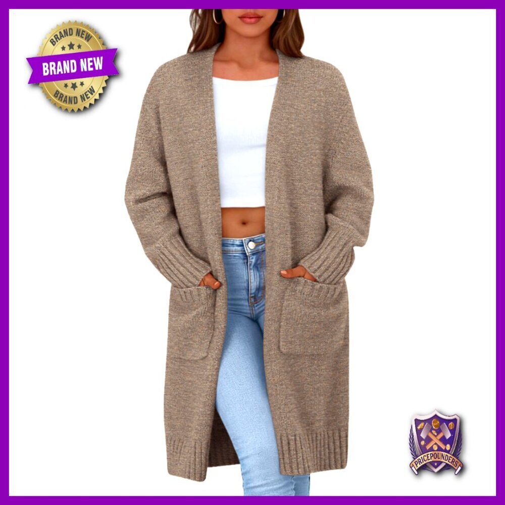 Oversized Long Sleeve Cardigan with Pockets, Open Front, Loose Fit